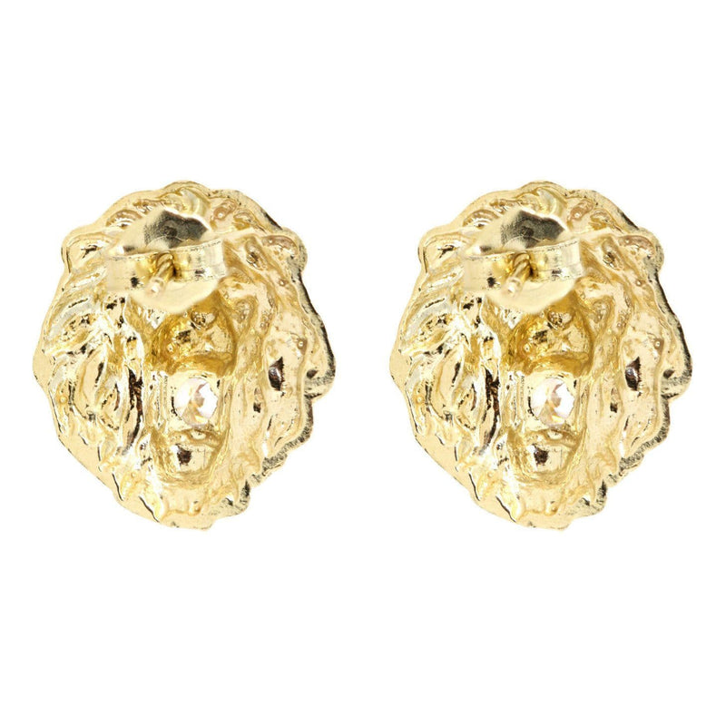 10K Lion Head Gold Earrings For Men | Appx 3/8 Inches Wide