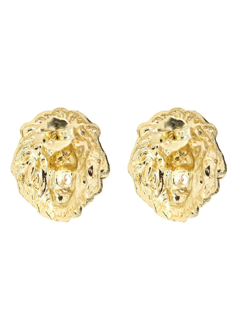 10K Lion Head Gold Earrings For Men | Appx 3/8 Inches Wide