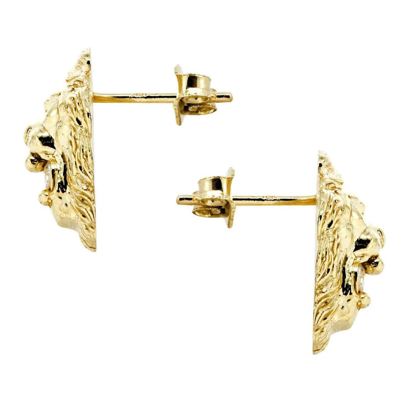 10K Lion Head Gold Earrings For Men | Appx 3/8 Inches Wide