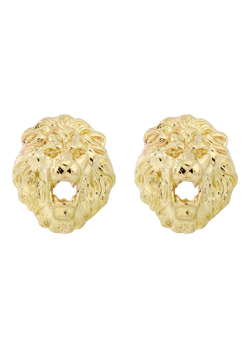 10K Lion Head Gold Earrings For Men | Appx 1/2 Inches Wide