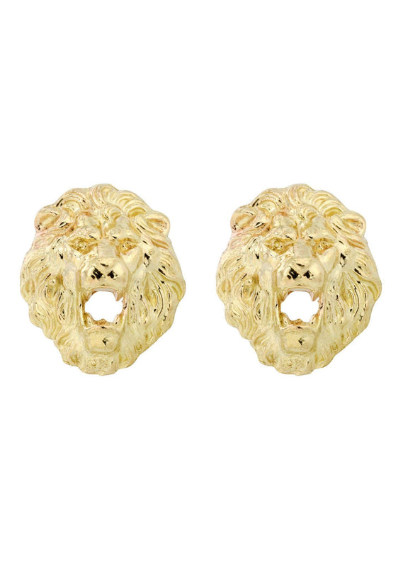 10K Lion Head Gold Earrings For Men | Appx 1/2 Inches Wide