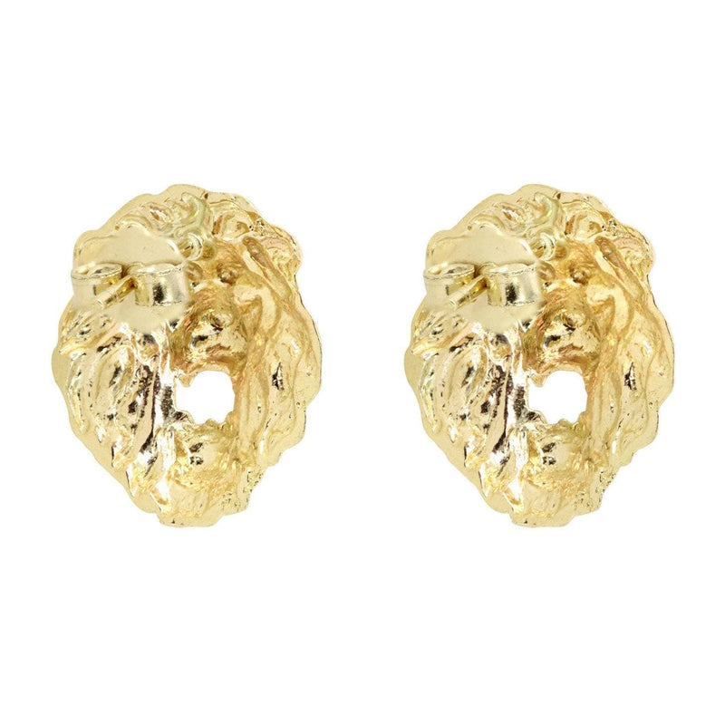 10K Lion Head Gold Earrings For Men | Appx 1/2 Inches Wide