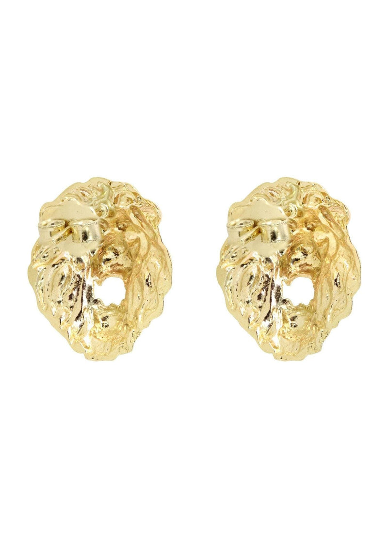 10K Lion Head Gold Earrings For Men | Appx 1/2 Inches Wide