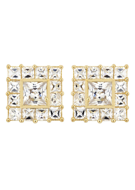 Cz 10K Yellow Gold Studs | Appx. Diamter 0.5 Inches