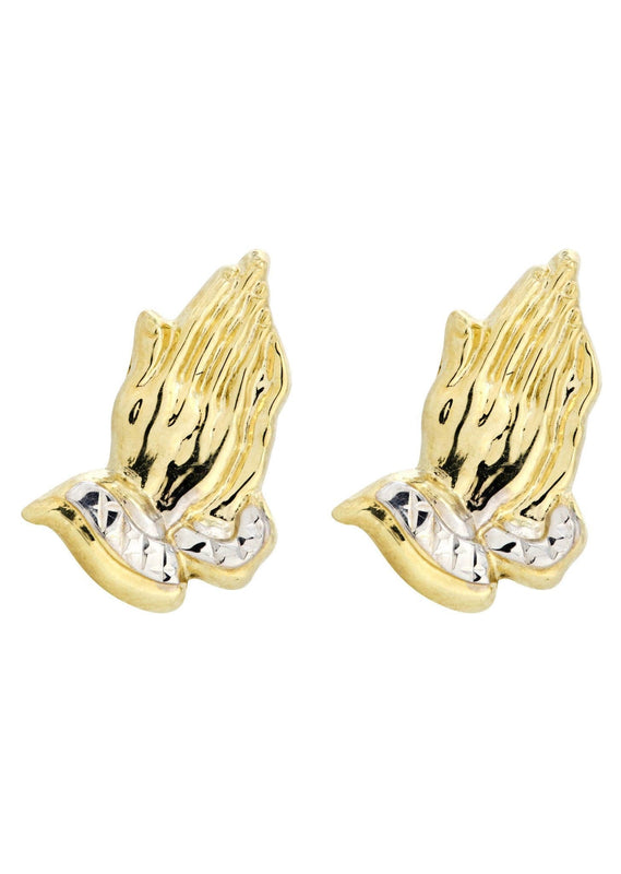 Praying Hands 10K Yellow Gold Studs | Appx. Diameter 0.5 Inches