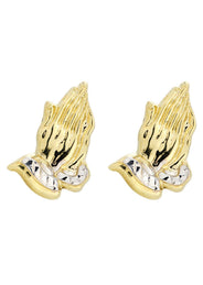 10K Praying Hands Gold Earrings For Men | Appx 5/8 Inches Wide