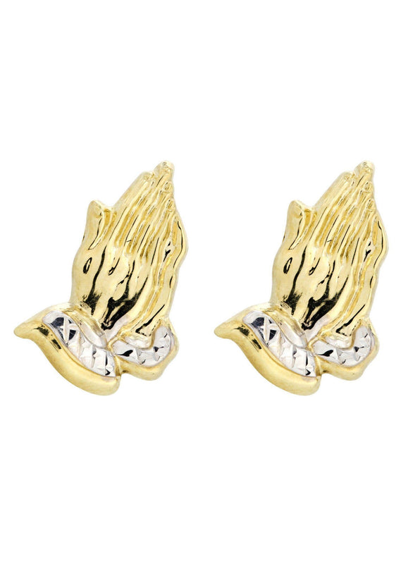 10K Praying Hands Gold Earrings For Men | Appx 5/8 Inches Wide