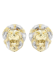 10K Lion Head Gold Earrings For Men | Appx 1 Inch Wide