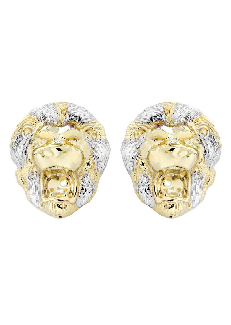 10K Lion Head Gold Earrings For Men | Appx 1 Inch Wide