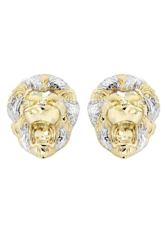 10K Lion Head Gold Earrings For Men | Appx 1 Inch Wide