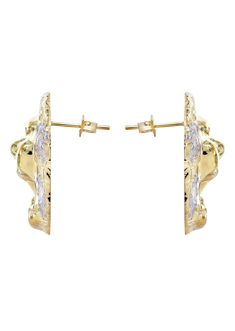 10K Lion Head Gold Earrings For Men | Appx 1 Inch Wide