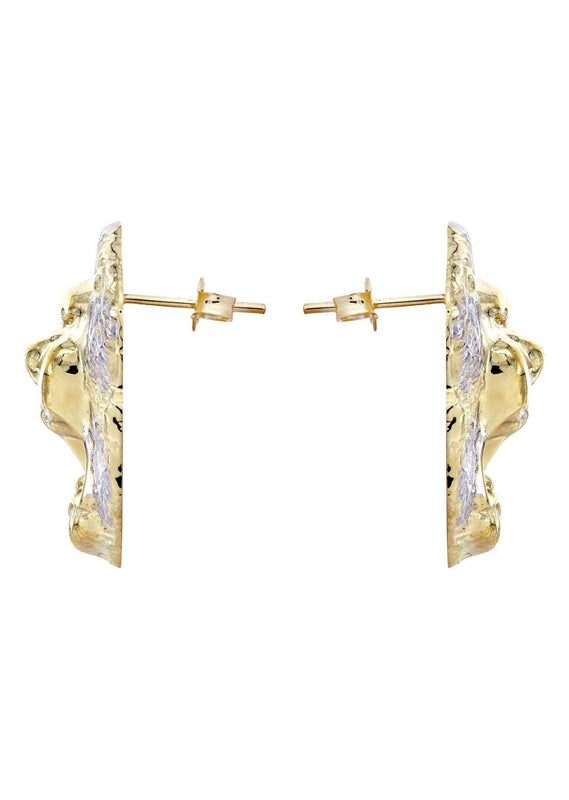 10K Lion Head Gold Earrings For Men | Appx 1 Inch Wide