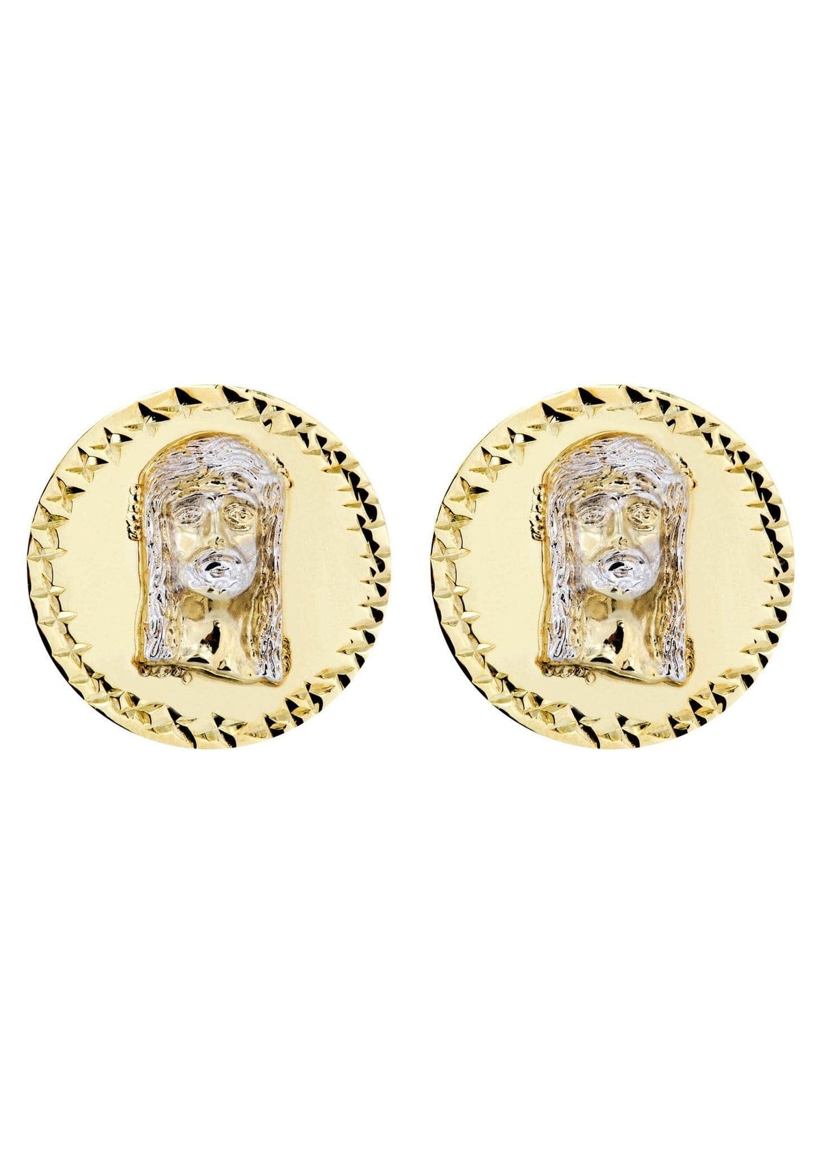 Jesus 10K Yellow Gold Studs | Appx. Diameter 0.75 Inches