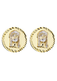 Jesus 10K Yellow Gold Studs | Appx. Diameter 0.75 Inches