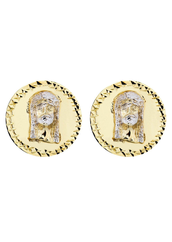 Jesus 10K Yellow Gold Studs | Appx. Diameter 0.75 Inches
