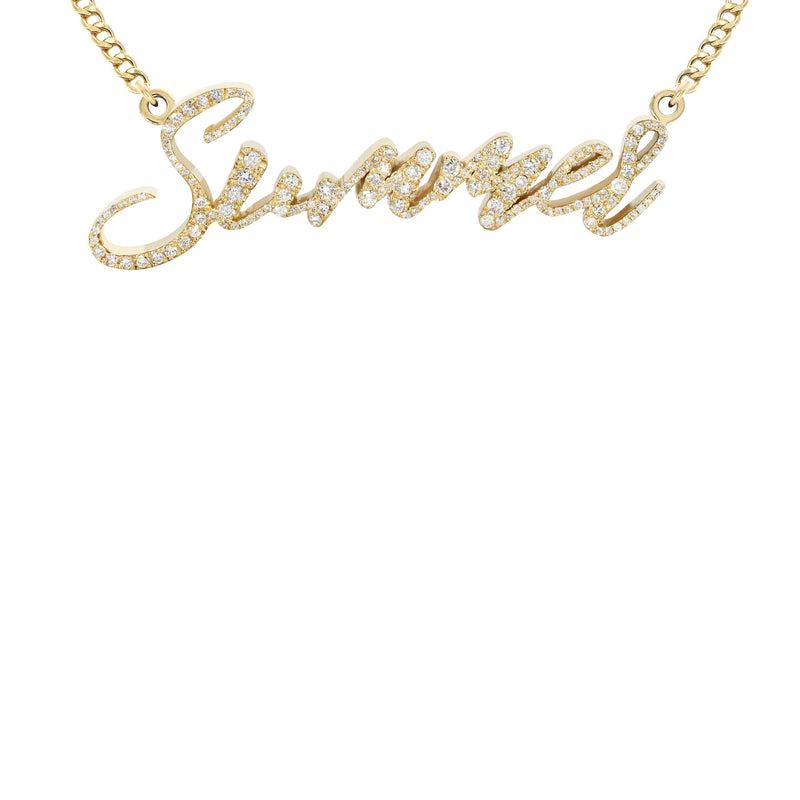 14K Yellow Gold  Full Diamond Name Plate Necklace | Style #113