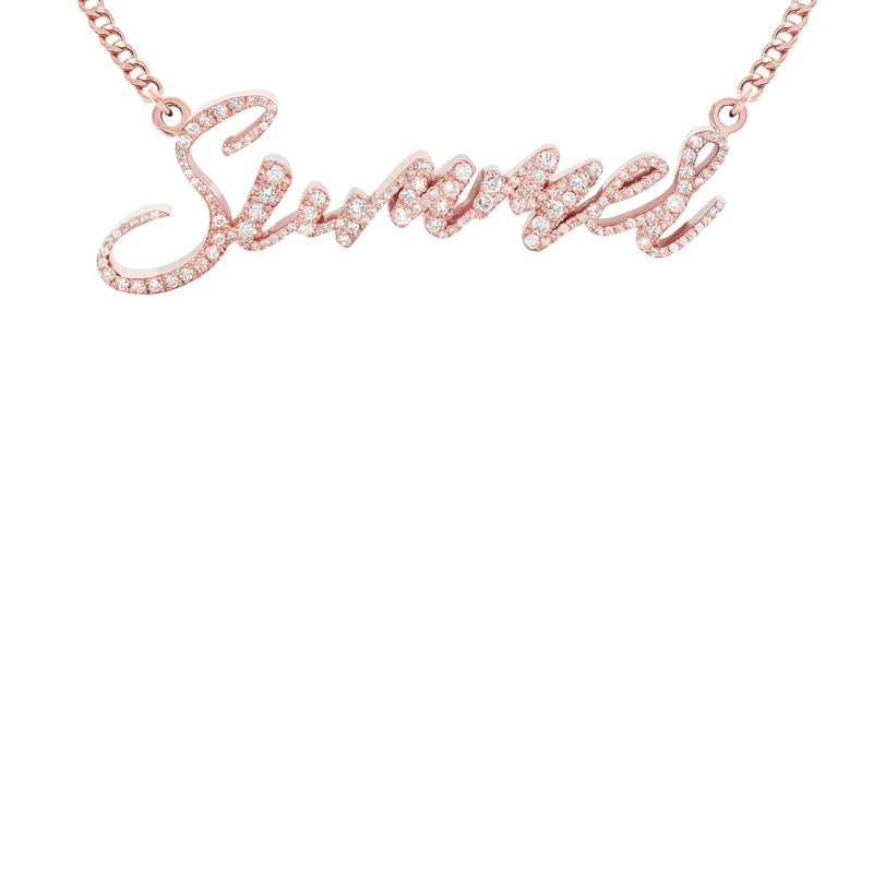 14K Rose Gold  Full Diamond Name Plate Necklace | Style #112