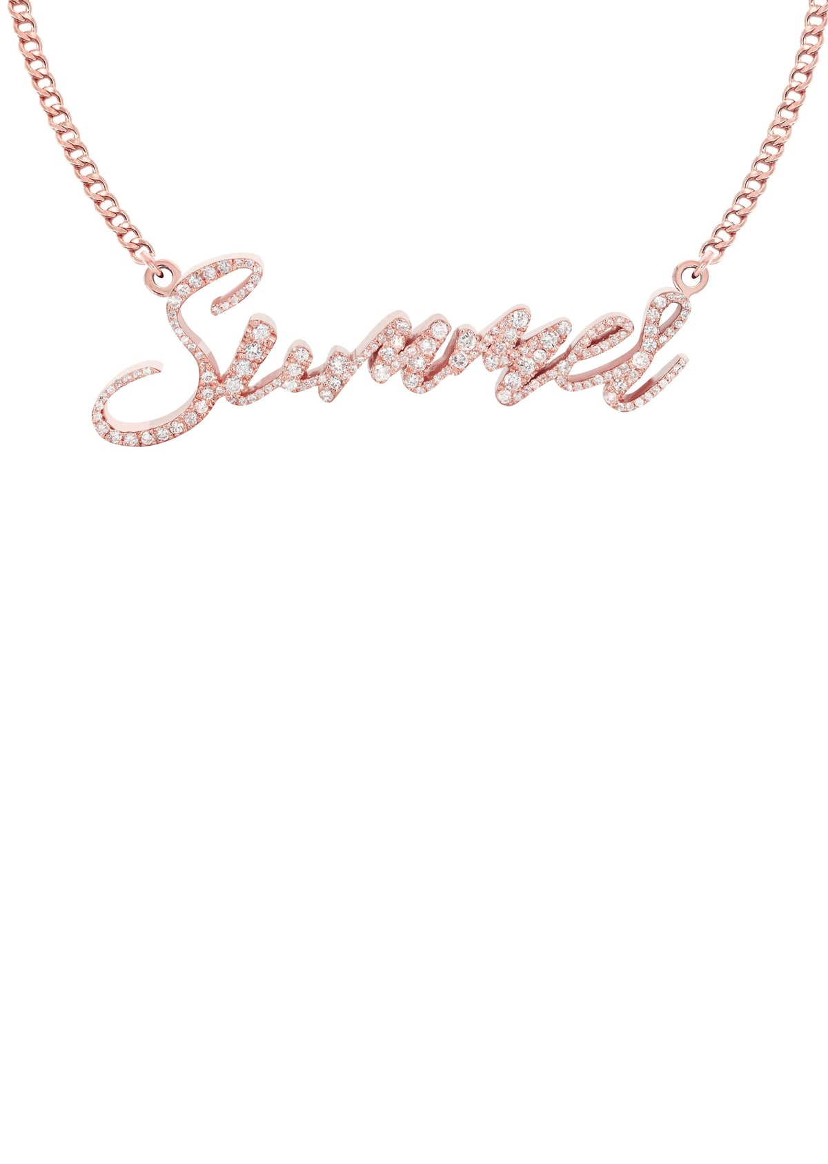 14K Rose Gold  Full Diamond Name Plate Necklace | Style #112