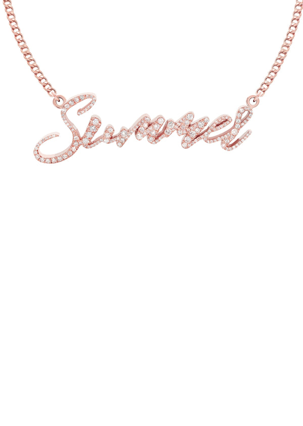 14K Rose Gold  Full Diamond Name Plate Necklace | Style #112