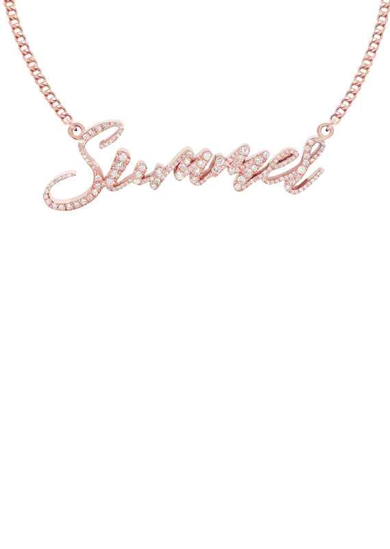 14K Rose Gold  Full Diamond Name Plate Necklace | Style #112