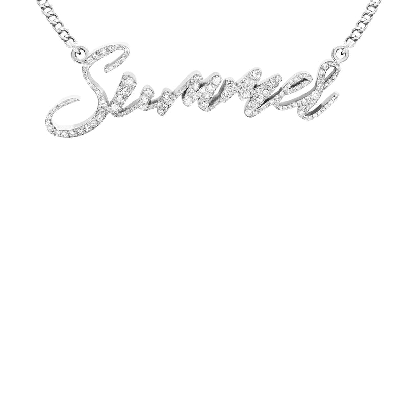 14K White Gold  Full Diamond Name Plate Necklace | Style #75