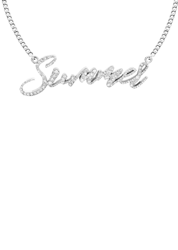 14K White Gold  Full Diamond Name Plate Necklace | Style #75