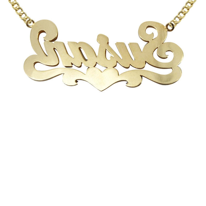 14K Gold  Diamond Cut with Diamonds Name Plate Necklace | Style #10