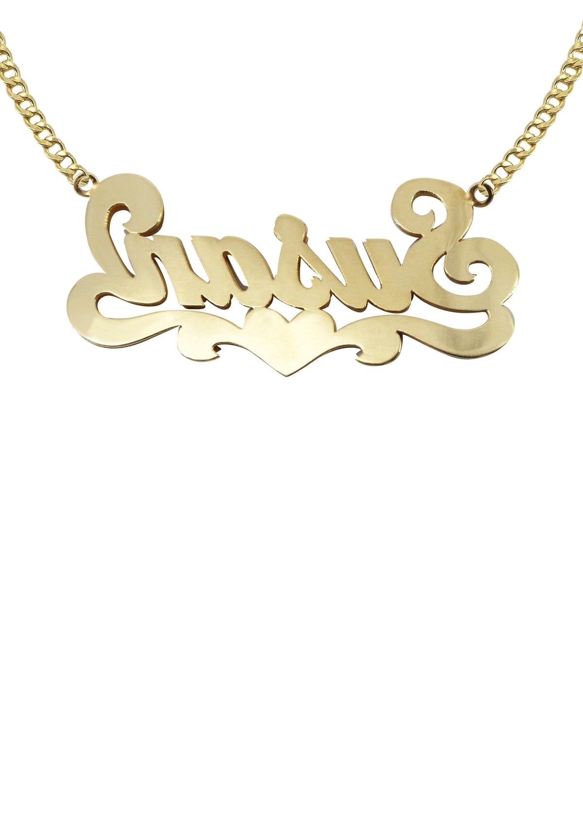14K Gold  Diamond Cut with Diamonds Name Plate Necklace | Style #10