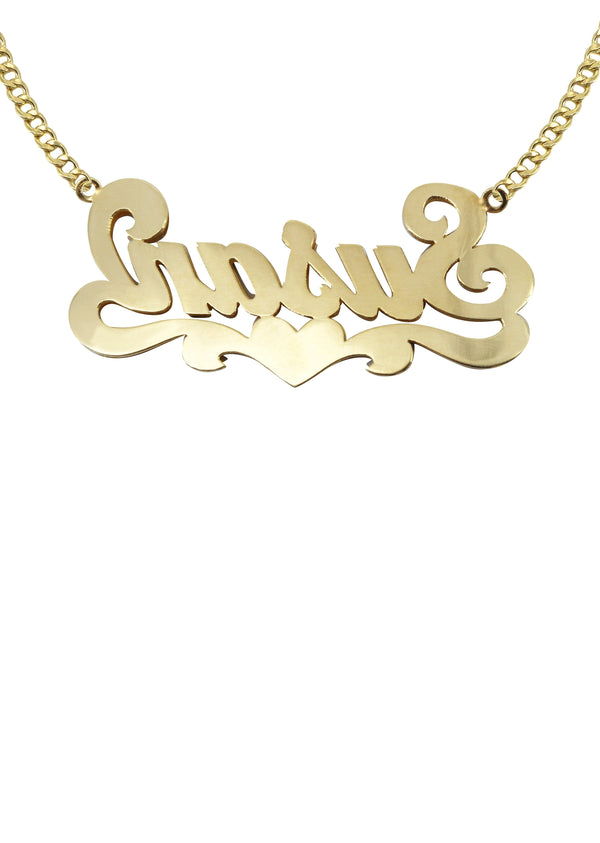 14K Gold  Diamond Cut with Diamonds Name Plate Necklace | Style #10