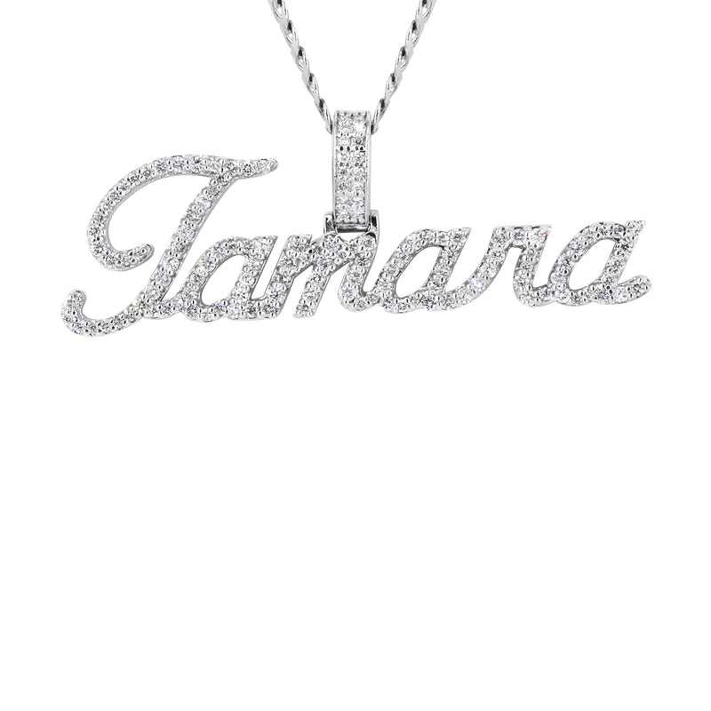 14K White Gold  Full Diamond Name Plate Necklace | Style #49