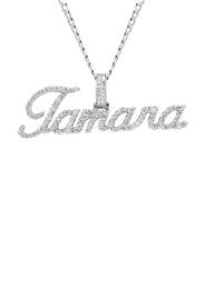 14K White Gold  Full Diamond Name Plate Necklace | Style #49