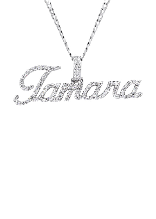 14K White Gold  Full Diamond Name Plate Necklace | Style #49