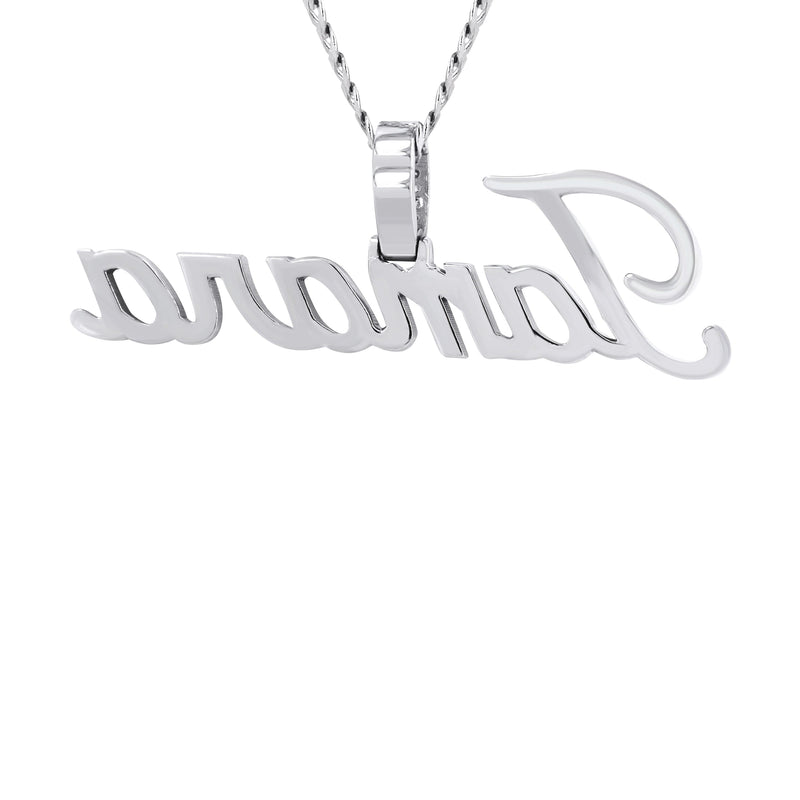 14K White Gold  Full Diamond Name Plate Necklace | Style #49