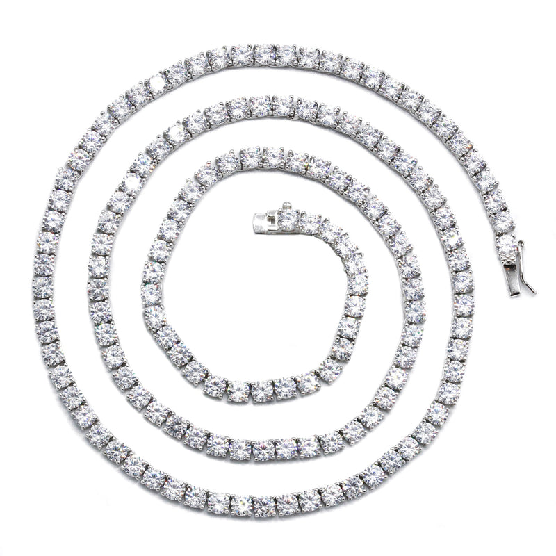 Silver Chain - Mens White Tennis Chain / Necklace