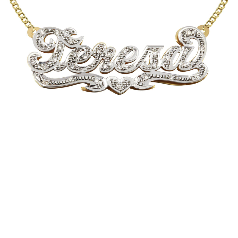 14K Gold  Diamond Cut with Diamonds Name Plate Necklace | Style #19