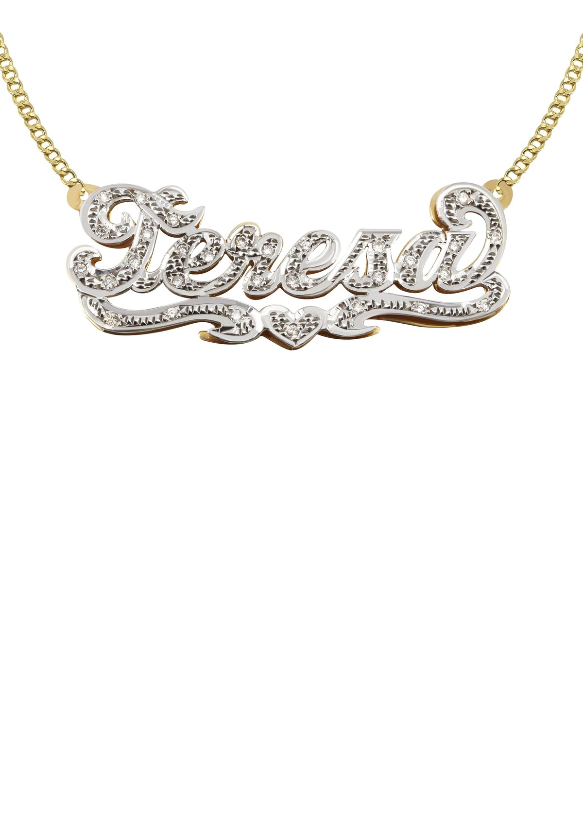14K Gold  Diamond Cut with Diamonds Name Plate Necklace | Style #19