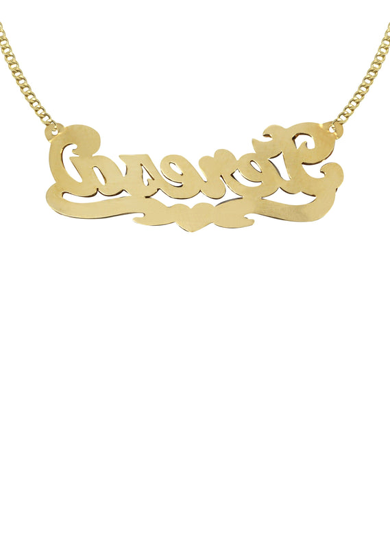 14K Gold  Diamond Cut with Diamonds Name Plate Necklace | Style #19