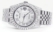 Iced Out Rolex Datejust 36 MM | Stainless Steel | 16.5 Carats of Diamonds | Silver Texture Roman Diamond Dial | Jubilee Band | Model 116200