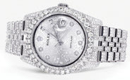 Iced Out Rolex Datejust 36 MM | Stainless Steel | 16.5 Carats of Diamonds | Silver Texture Diamond Dial | Jubilee Band | Model 116200
