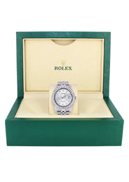 Iced Out Rolex Datejust 36 MM | Stainless Steel | 16.5 Carats of Diamonds | Silver Texture Diamond Dial | Jubilee Band | Model 116200