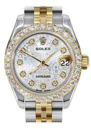 Womens Diamond Gold Hidden Clasp Rolex Watch | 1 Carat Bezel | 26Mm | Texture Dial | Jubilee Band | Model 179173
