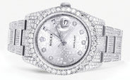 Iced Out Rolex Datejust 36 MM | Stainless Steel | 16.5 Carats of Diamonds | Silver Texture Diamond Dial | Oyster Band | Model 116200