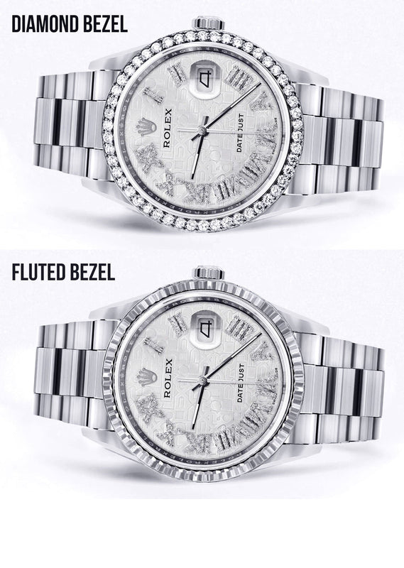 Diamond Mens  Rolex Datejust Watch 16200 | 36 MM | Diamond Rolex Textured Dial | Oyster Band