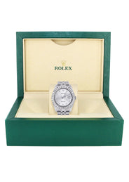 Iced Out Rolex Datejust 36 MM | Stainless Steel | 16.5 Carats of Diamonds | Silver Texture Diamond Dial | Oyster Band | Model 116200