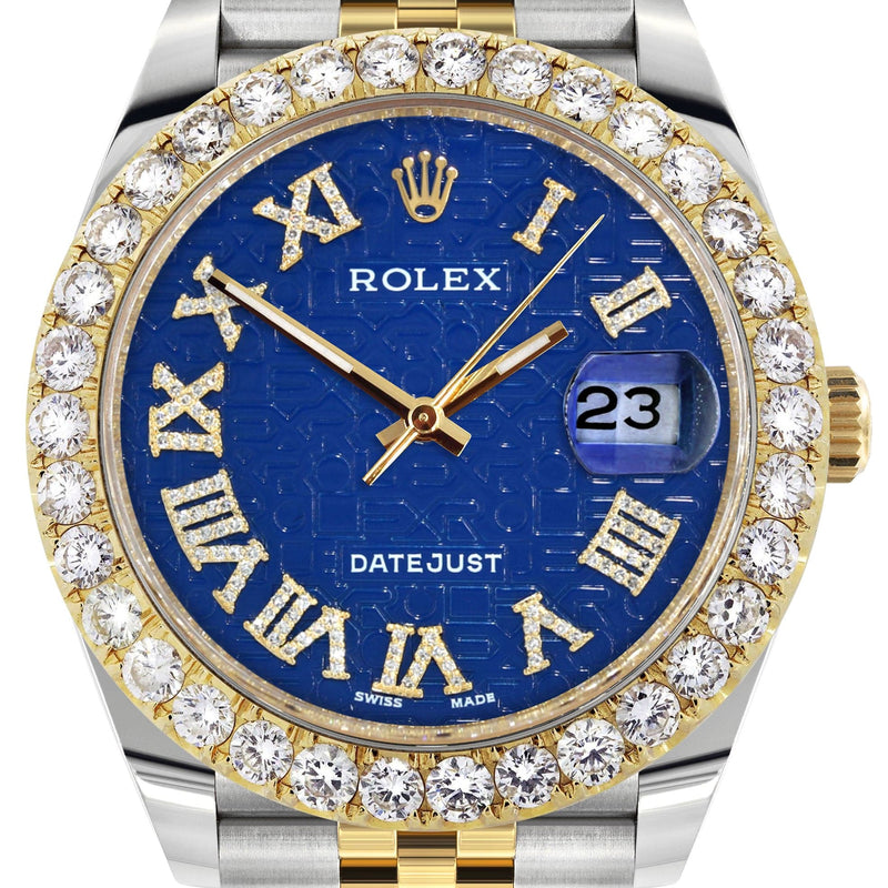 Rolex Datejust 41 Watch | 41 MM | 18K Yellow Gold & Stainless Steel | Custom Blue Texture Roman Dial | Jubilee Band