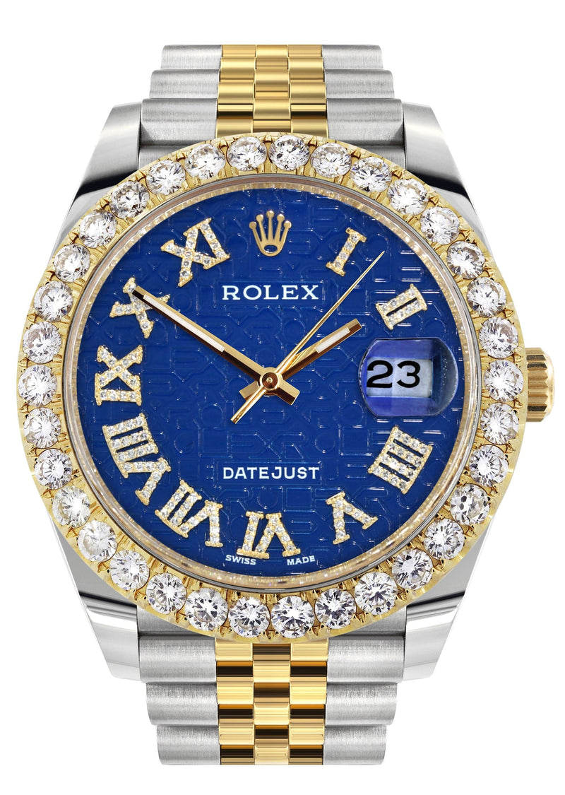 Rolex Datejust 41 Watch | 41 MM | 18K Yellow Gold & Stainless Steel | Custom Blue Texture Roman Dial | Jubilee Band