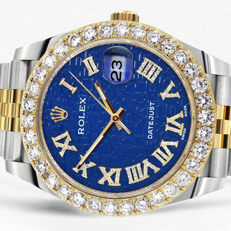 Rolex Datejust 41 Watch | 41 MM | 18K Yellow Gold & Stainless Steel | Custom Blue Texture Roman Dial | Jubilee Band