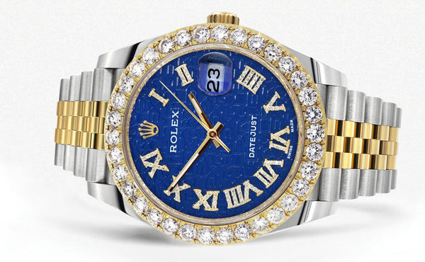Rolex Datejust 41 Watch | 41 MM | 18K Yellow Gold & Stainless Steel | Custom Blue Texture Roman Dial | Jubilee Band