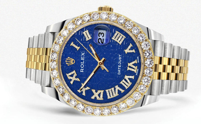 Rolex Datejust 41 Watch | 41 MM | 18K Yellow Gold & Stainless Steel | Custom Blue Texture Roman Dial | Jubilee Band
