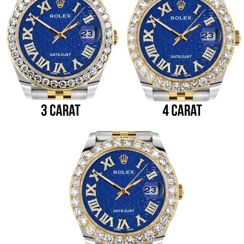 Rolex Datejust 41 Watch | 41 MM | 18K Yellow Gold & Stainless Steel | Custom Blue Texture Roman Dial | Jubilee Band